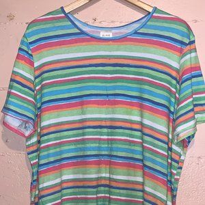 Short-Sleeve multi-colored striped t-shirt with side tie at hem (3XL)